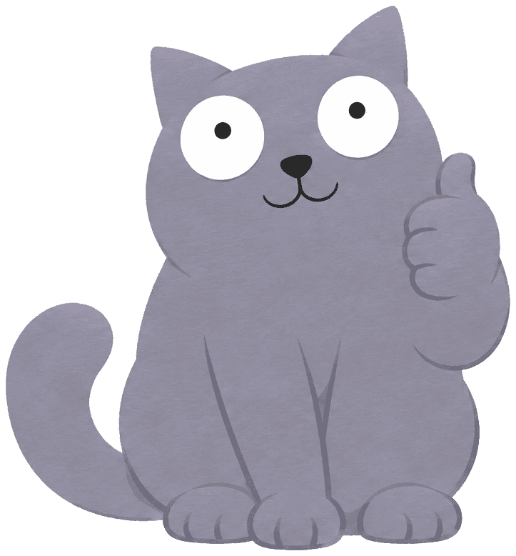 Moki, a grey cat, giving a thumbs up